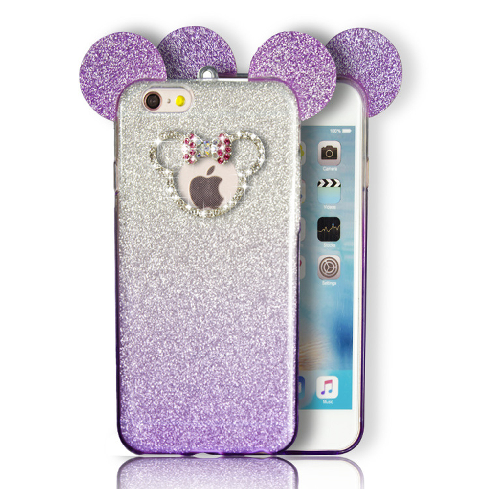 iPhone 7 Minnie Bow Diamond Glitter NECKLACE Strap Case (Purple)